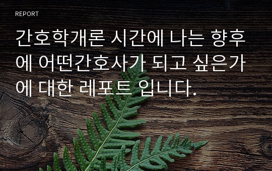 간호학개론 시간에 나는 향후에 어떤간호사가 되고 싶은가에 대한 레포트 입니다.