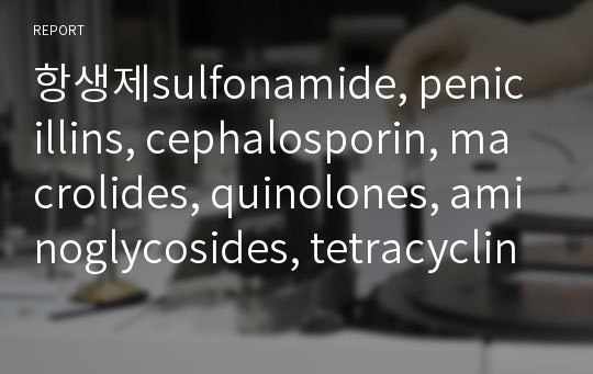 항생제sulfonamide, penicillins, cephalosporin, macrolides, quinolones, aminoglycosides, tetracycline