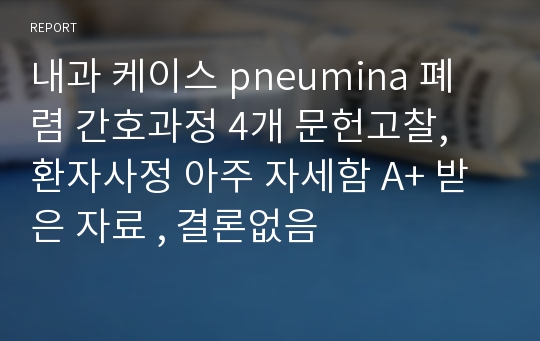 내과 케이스 pneumina 폐렴 간호과정 4개 문헌고찰, 환자사정 아주 자세함 A+ 받은 자료 , 결론없음