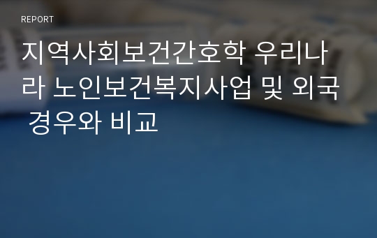 지역사회보건간호학 우리나라 노인보건복지사업 및 외국 경우와 비교