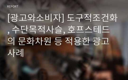 [광고와소비자] 도구적조건화, 수단목적사슬, 호프스테드의 문화차원 등 적용한 광고사례