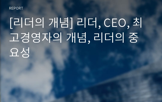 [리더의 개념] 리더, CEO, 최고경영자의 개념, 리더의 중요성