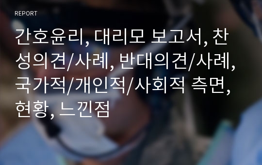 간호윤리, 대리모 보고서, 찬성의견/사례, 반대의견/사례, 국가적/개인적/사회적 측면, 현황, 느낀점