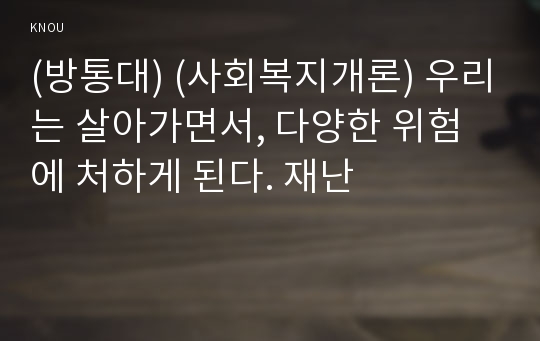 (방통대) (사회복지개론) 우리는 살아가면서, 다양한 위험에 처하게 된다. 재난