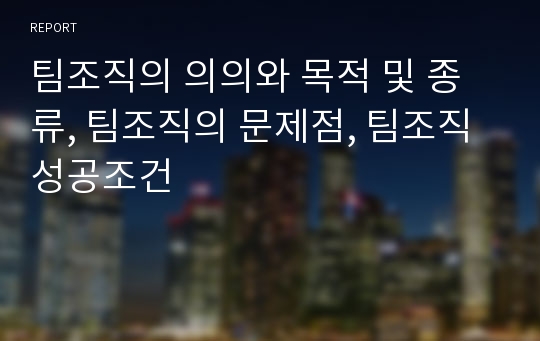 팀조직의 의의와 목적 및 종류, 팀조직의 문제점, 팀조직 성공조건