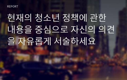 현재의 청소년 정책에 관한 내용을 중심으로 자신의 의견을 자유롭게 서술하세요