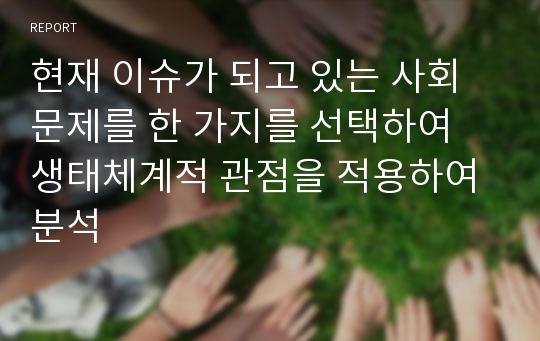 현재 이슈가 되고 있는 사회문제를 한 가지를 선택하여 생태체계적 관점을 적용하여 분석