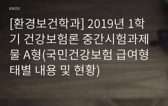 [환경보건학과] 2019년 1학기 건강보험론 중간시험과제물 A형(국민건강보험 급여형태별 내용 및 현황)