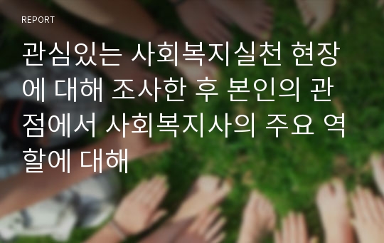 관심있는 사회복지실천 현장에 대해 조사한 후 본인의 관점에서 사회복지사의 주요 역할에 대해