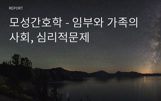 모성간호학 - 임부와 가족의 사회, 심리적문제