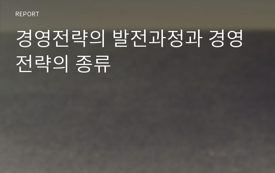 경영전략의 발전과정과 경영전략의 종류