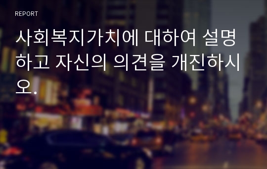 사회복지가치에 대하여 설명하고 자신의 의견을 개진하시오.