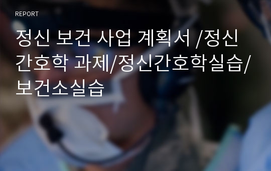 정신 보건 사업 계획서 /정신간호학 과제/정신간호학실습/보건소실습