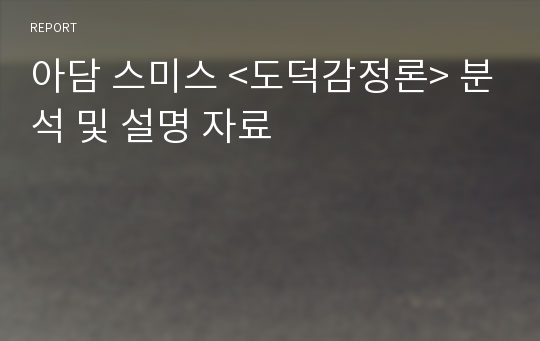 아담 스미스 &lt;도덕감정론&gt; 분석 및 설명 자료