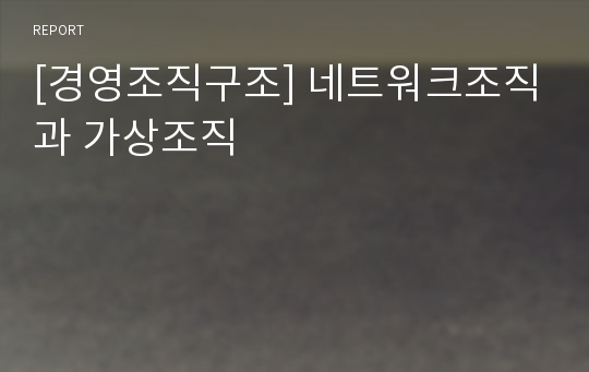 [경영조직구조] 네트워크조직과 가상조직