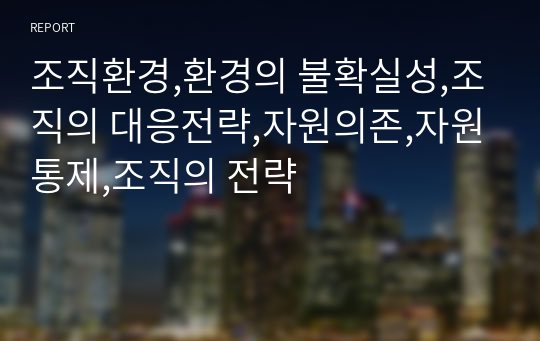 조직환경,환경의 불확실성,조직의 대응전략,자원의존,자원통제,조직의 전략