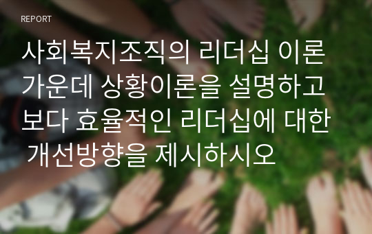 사회복지조직의 리더십 이론 가운데 상황이론을 설명하고 보다 효율적인 리더십에 대한 개선방향을 제시하시오