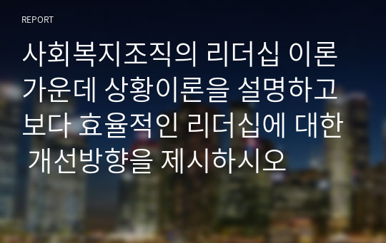 사회복지조직의 리더십 이론 가운데 상황이론을 설명하고 보다 효율적인 리더십에 대한 개선방향을 제시하시오