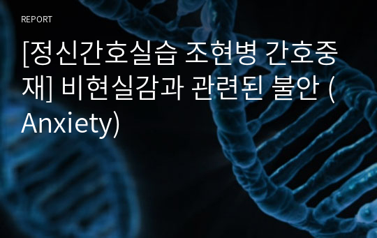 [정신간호실습 조현병 간호중재] 비현실감과 관련된 불안 (Anxiety)