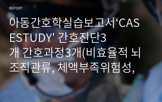 아동간호학실습보고서‘CASESTUDY&#039; 간호진단3개 간호과정3개(비효율적 뇌 조직관류, 체액부족위험성, 손상위험성)(뇌수막염, 간질, 하시모토증후군 대상자)(문헌고찰, 진단검사, 약물, 논문, 간호진단, 교육안 모두포함)