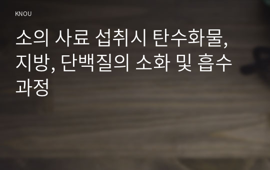 소의 사료 섭취시 탄수화물, 지방, 단백질의 소화 및 흡수과정