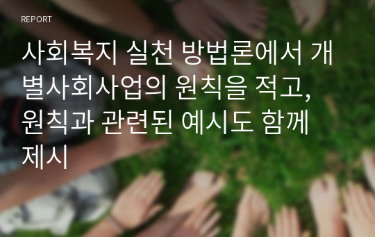 사회복지 실천 방법론에서 개별사회사업의 원칙을 적고, 원칙과 관련된 예시도 함께 제시