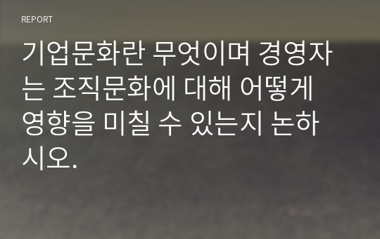 기업문화란 무엇이며 경영자는 조직문화에 대해 어떻게 영향을 미칠 수 있는지 논하시오.