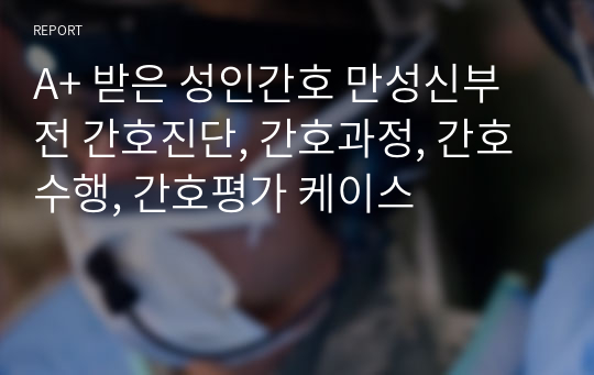 A+ 받은 성인간호 만성신부전 간호진단, 간호과정, 간호수행, 간호평가 케이스