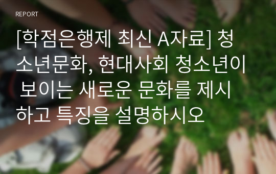 [최신 A평가 레포트] 청소년문화, 현대사회 청소년이 보이는 새로운 문화를 제시하고 특징을 설명하시오