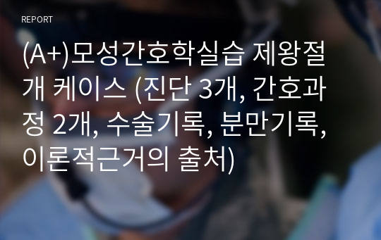 (A+)모성간호학실습 제왕절개 케이스 (진단 3개, 간호과정 2개, 수술기록, 분만기록, 이론적근거의 출처)