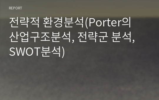 전략적 환경분석(Porter의 산업구조분석, 전략군 분석, SWOT분석)