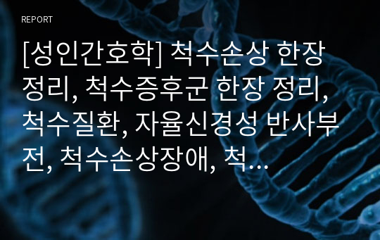 [성인간호학] 척수손상 한장 정리, 척수증후군 한장 정리, 척수질환, 자율신경성 반사부전, 척수손상장애, 척수손상 공부자료, spinal cord injury, 간호사정내용, 간호중재내용