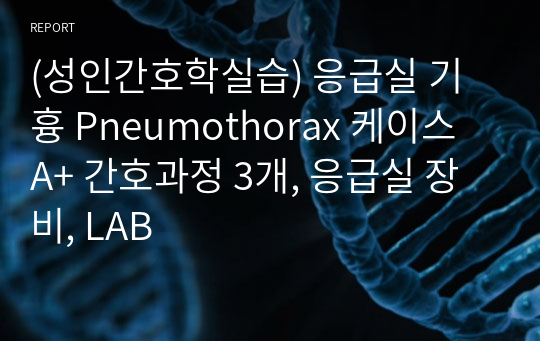 A+ 성인간호학실습 응급실 기흉 Pneumothorax 케이스 A+ 간호진단 3 간호과정 3개, 응급실 장비, LAB