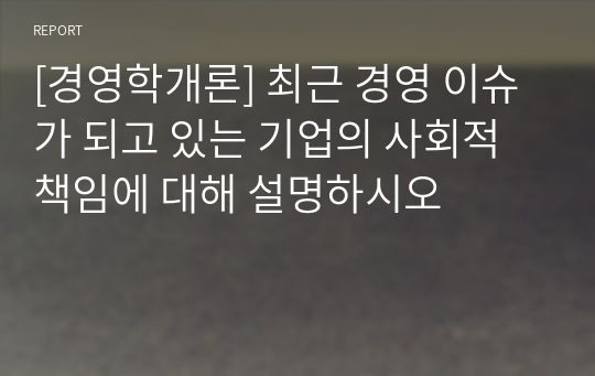 [경영학개론] 최근 경영 이슈가 되고 있는 기업의 사회적 책임에 대해 설명하시오