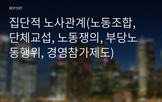 집단적 노사관계(노동조합, 단체교섭, 노동쟁의, 부당노동행위, 경영참가제도)