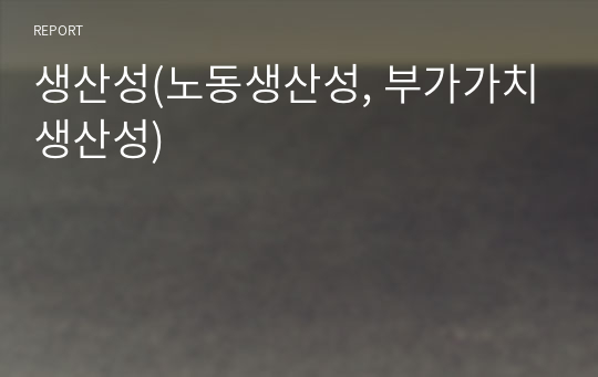 생산성(노동생산성, 부가가치생산성)