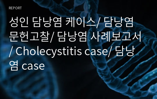 성인 담낭염 케이스/ 담낭염 문헌고찰/ 담낭염 사례보고서/ Cholecystitis case/ 담낭염 case