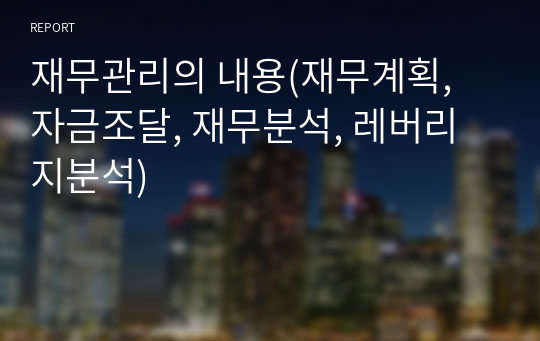 재무관리의 내용(재무계획, 자금조달, 재무분석, 레버리지분석)