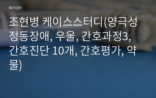 조현병 케이스스터디(양극성정동장애, 우울, 간호과정3, 간호진단 10개, 간호평가, 약물)