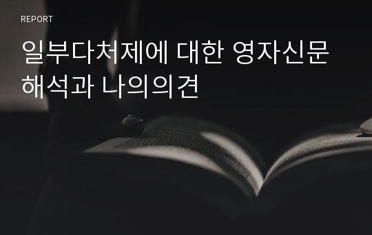 일부다처제에 대한 영자신문 해석과 나의의견