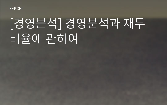 [경영분석] 경영분석과 재무비율에 관하여