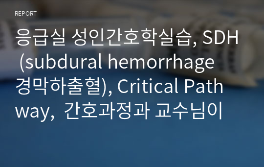 응급실 성인간호학실습, SDH (subdural hemorrhage 경막하출혈), Critical Pathway,  간호과정과 교수님이 피드백해서 수정해서 A+받은 케이스입니다.