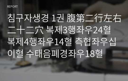 침구자생경 1권 腹第二行左右二十二穴 복제3행좌우24혈 복제4행좌우14혈 측협좌우십이혈 수태음폐경좌우18혈