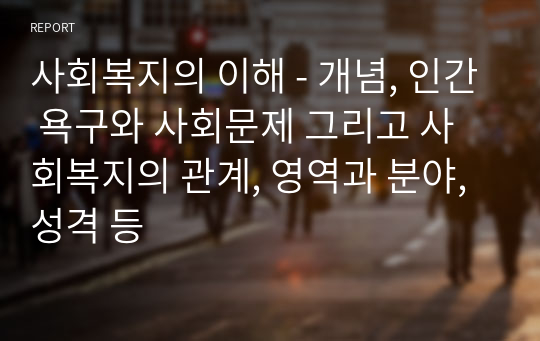 사회복지의 이해 - 개념, 인간 욕구와 사회문제 그리고 사회복지의 관계, 영역과 분야, 성격 등