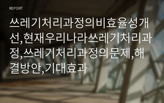 쓰레기처리과정의비효율성개선,현재우리나라쓰레기처리과정,쓰레기처리과정의문제,해결방안,기대효과