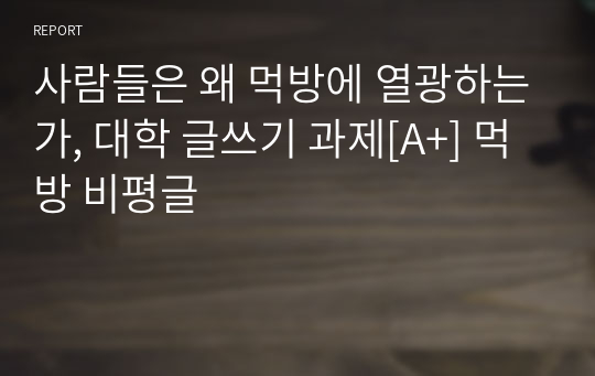 사람들은 왜 먹방에 열광하는가, 대학 글쓰기 과제[A+] 먹방 비평글