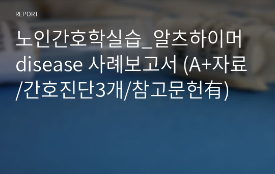 노인간호학실습_알츠하이머 disease 사례보고서 (A+자료/간호진단3개/참고문헌有)