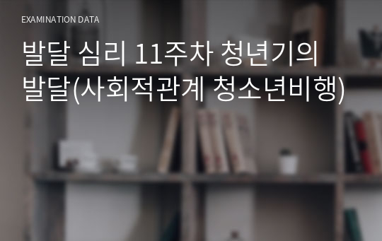 발달 심리 11주차 청년기의 발달(사회적관계 청소년비행)