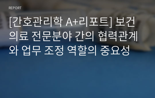 [간호관리학 A+리포트] 보건의료 전문분야 간의 협력관계와 업무 조정 역할의 중요성