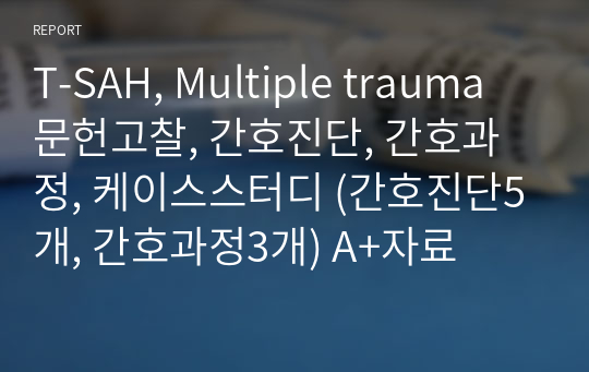 T-SAH, Multiple trauma 문헌고찰, 간호진단, 간호과정, 케이스스터디 (간호진단5개, 간호과정3개) A+자료